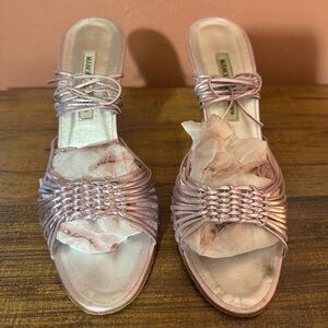 Manolo Blanhnik pink nappa Roxi 70’s retro lace-up heels, size 38